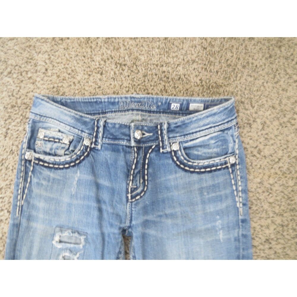 Miss Me Y2K Low Rise Distressed Bootcut Bling Jeans  28 EUC *read - Picture 9 of 15